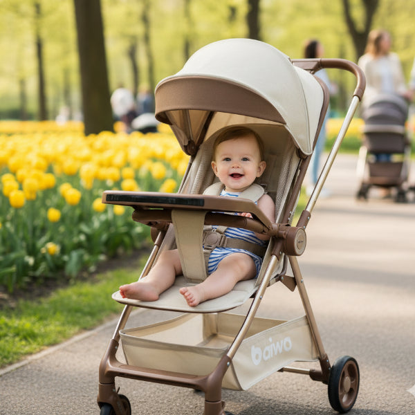 Baiwa Travellite Foldable Baby Stroller With Light And Music- Beige alternate