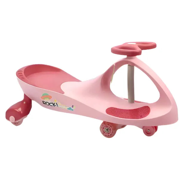 Butterfly Steering Wheel Swing Car With LED Wheels Ride On  -Pink Colour