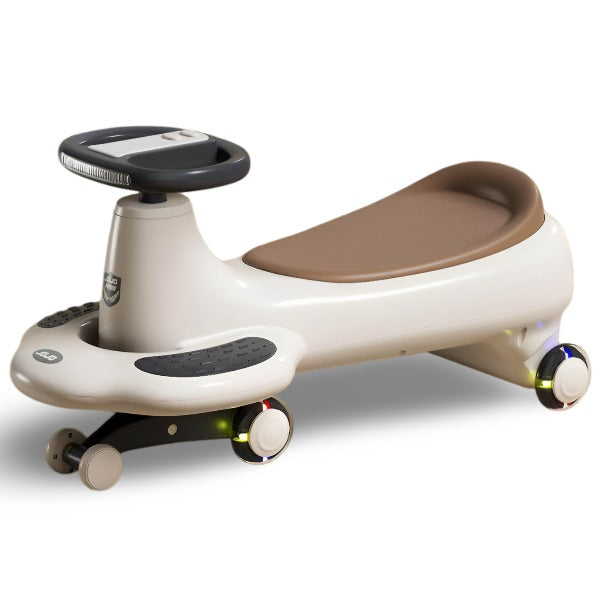 Kids Wiggle Swing Car Ride-On – Lights & Music (Coffee)
