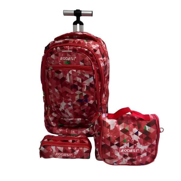 Aodasi Colour Printed School Trolley Bag With Backpack And Lunch Bag & Pencil Case-3 Pieces Set