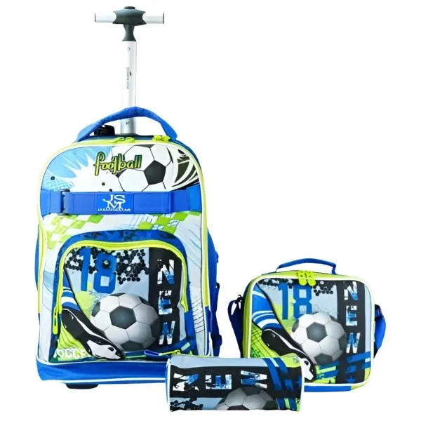 Jasminestar Football Theme School Trolley Bag With BackPack And Lunch Bag & Pencil Case