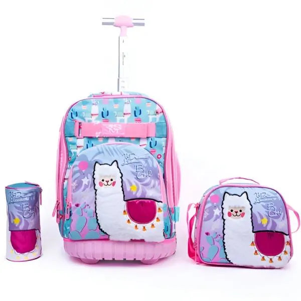 Jasminestar Cute Llama Design School Trolley Backpack Bag with Lunch Bag & Pencil Case