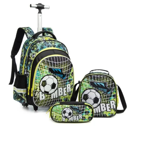 JasmineStar Football Edition School Trolley Backpack Bag with Lunch Bag & Pencil Case