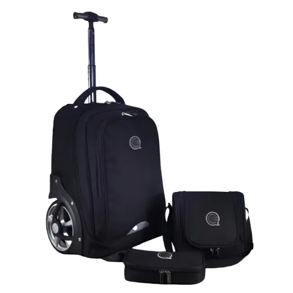 Q- Line Trolley Bag With Lunch Bag & Pencil Case - 3 Pcs Set- Black