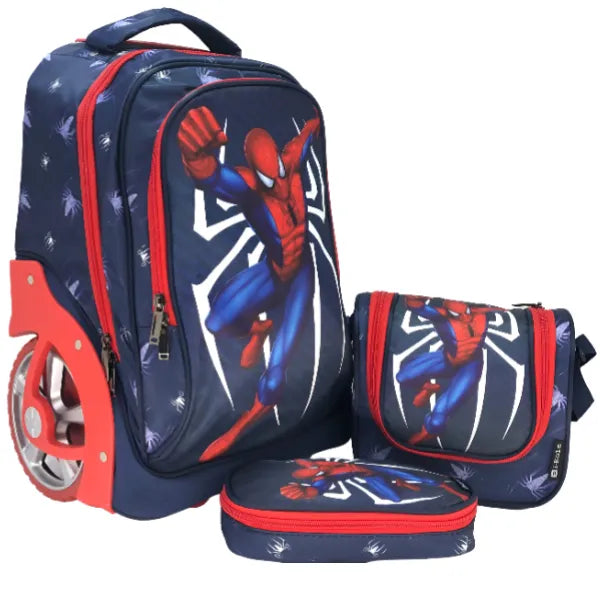 I-KOLA Spiderman Big Wheel Trolley School Bag With Lunch Bag And Pencil Case - 3 Pieces