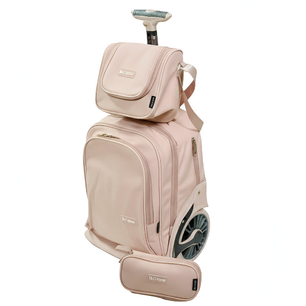 Q Line Big wheel Trolley School Bag Set – 3-in-1- Light Pink Color (TBQL189)