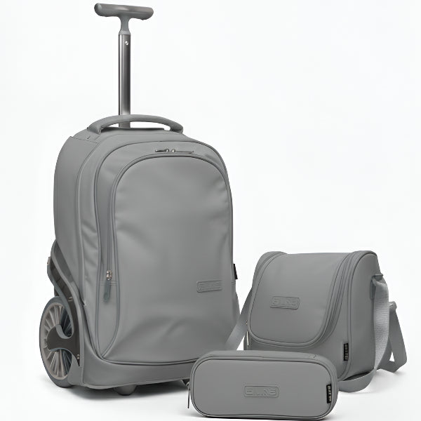Q Line Big wheel Trolley School Bag Set – 3-in-1- Grey Color (TBQL191)