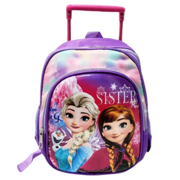 Anna Elsa Cartoon Character Small Wheel Trolley Backpack Bag-12 Inch