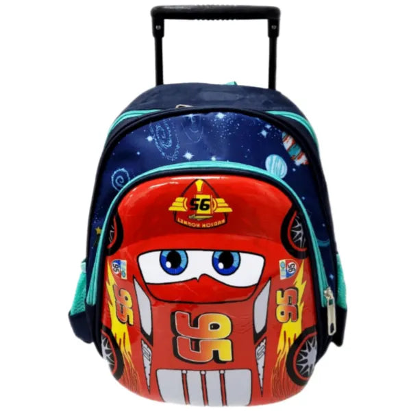 Car Themed Small Wheel Trolley Backpack Bag For Boys-12 Inch