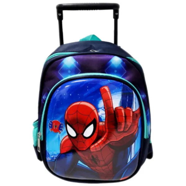 Spiderman Themed Small Wheel Trolley Backpack Bag For Girls-12 Inch