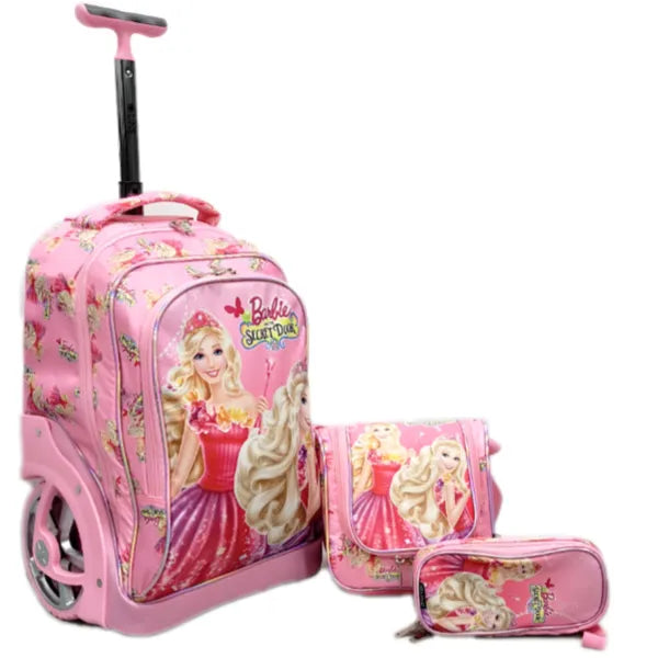 Q Line Barbie Character School Trolley Bag With Lunch Bag & Pencil Case - 3 Pieces Set