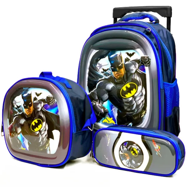 Vsmart Batman 3D Small Wheel School Trolley Bag With Lunch Bag And Pencil Case - 3 Pieces