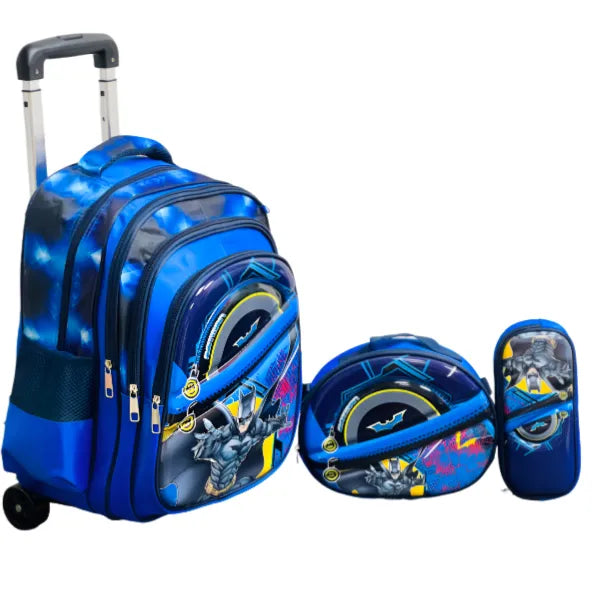 Vsmart 3D Batman Small Wheel Trolley Bag With Lunch Bag And Pencil Case