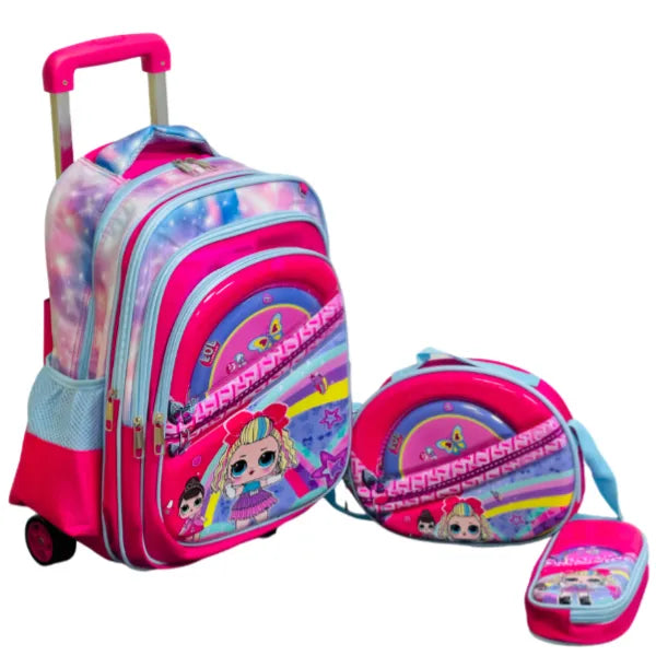 Vsmart 3D Lol Character Small Wheel Trolley Bag With Lunch Bag And Pencil Case