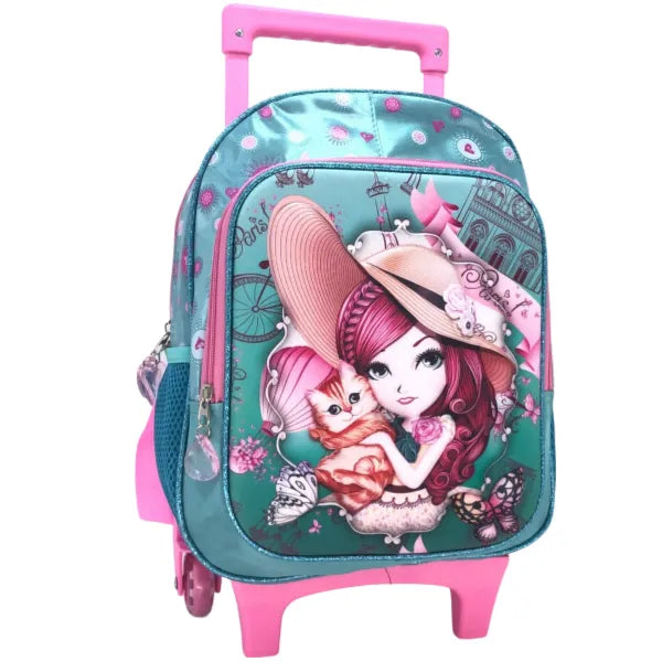 I-KOLA Girls 3D Small Wheel Trolley BackPack Bag