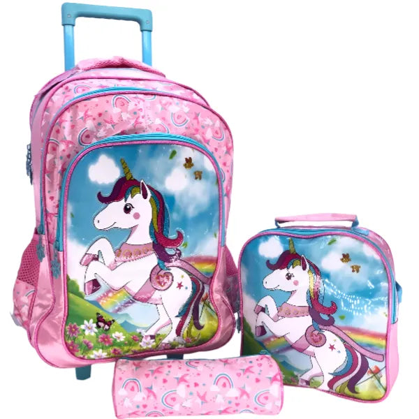 I-KOLA Unicorn Small Wheel School Trolley Bag With Lunch Bag And Pencil Case
