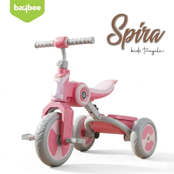 Baybee Spira Kids Tricycle With Led Lights & Music – Sturdy 3-Wheel Baby Tricycle With Comfortable Seat, Safe Ride & Durable Design – Pink