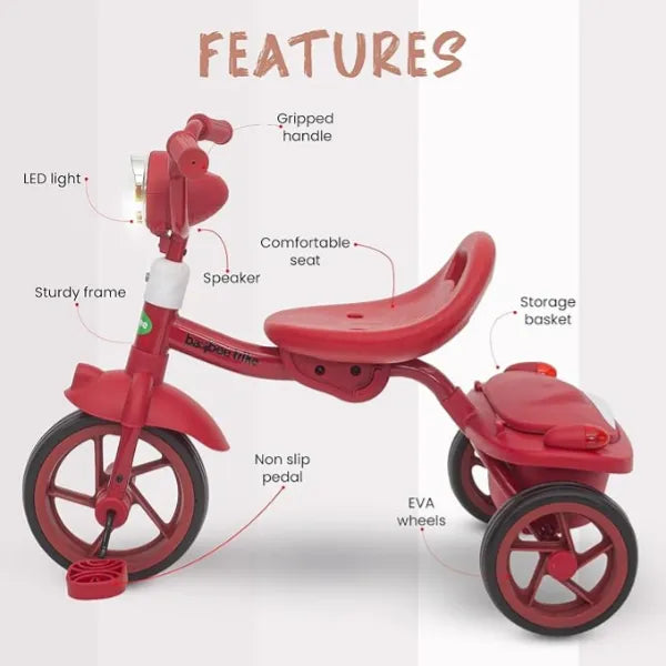 Baybee Flyer Foldable Tricycle For Kids-Red alternate