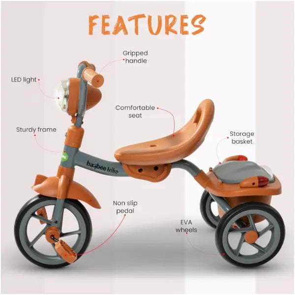 Baybee Flyer Foldable Tricycle For Kids-Orange alternate