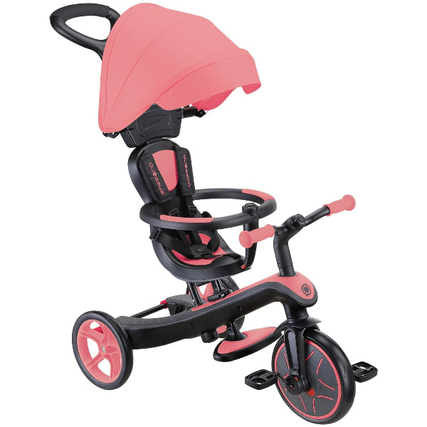 Globber 4-in-1 Explorer Tricycle – Toddler Evolutive & Balance Bike-Coral Pink