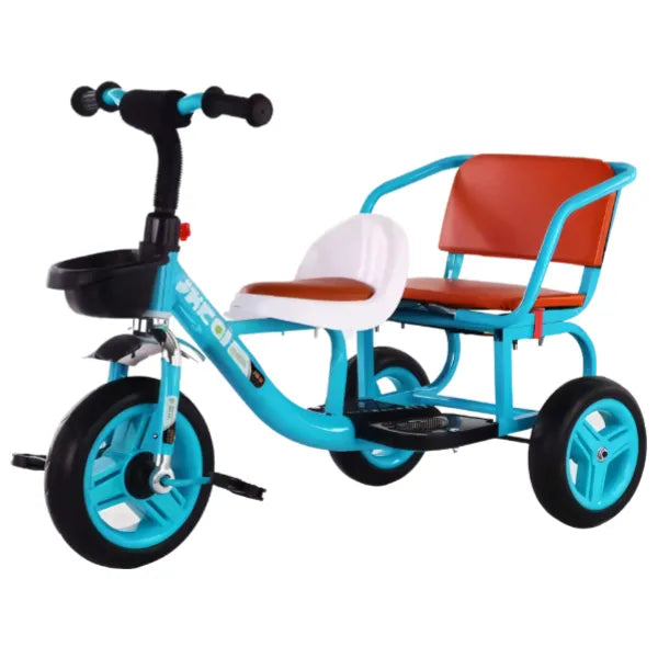 Two-Seater Training Bike Trike Kids Tricycle- Blue