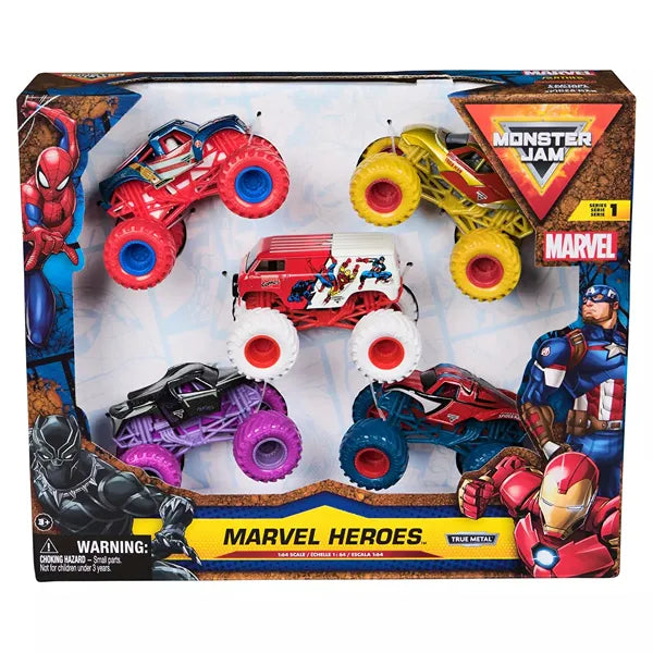 Monster Jam Marvel 1:64 Vehicles – 5-Pack Diecast Trucks (VLLT37)