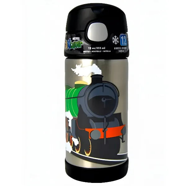 Thermos Funtainer Stainless Steel Water Bottle – Train Print, 355ml