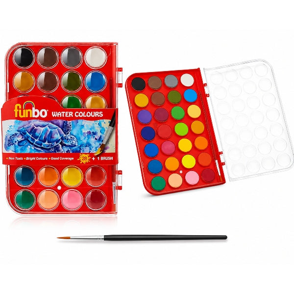 Funbo 28-Color Watercolor Paint Set with Painting Brush