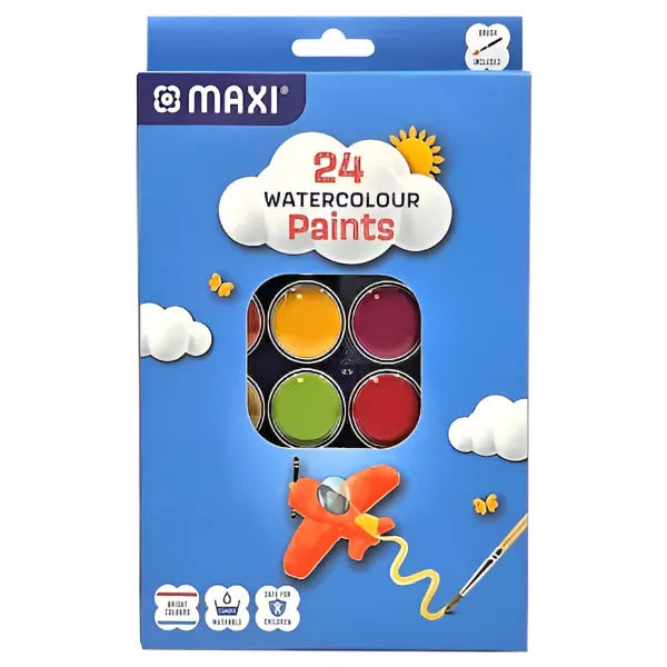 Maxi Water Colour Paints With Brush -24 Colours