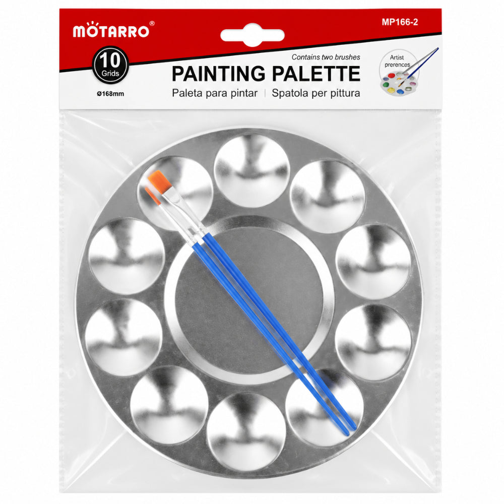 Motarro Round Painting Palette & Brush Set – 10 Grids, 2 Brushes