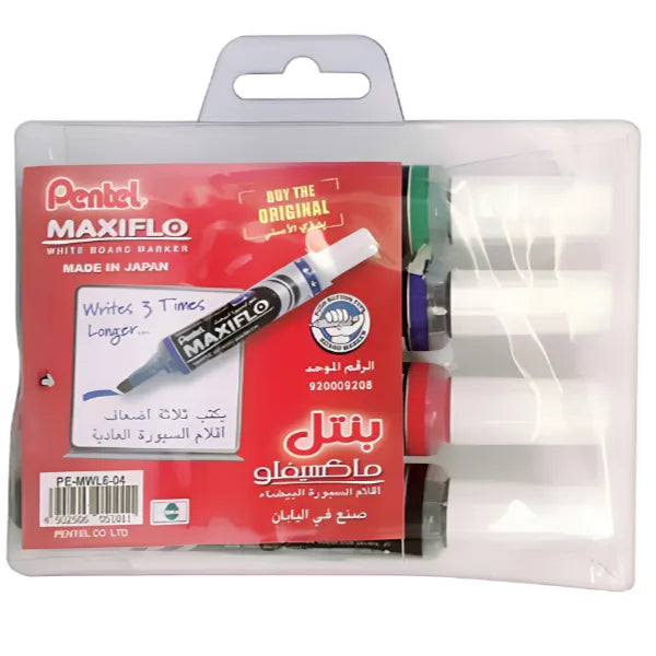 Pentel Maxiflo Whiteboard Marker 4 Assorted Colors Set
