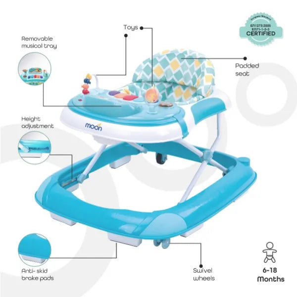 Moon Adjustable Pace Baby Activity Walker-Blue alternate
