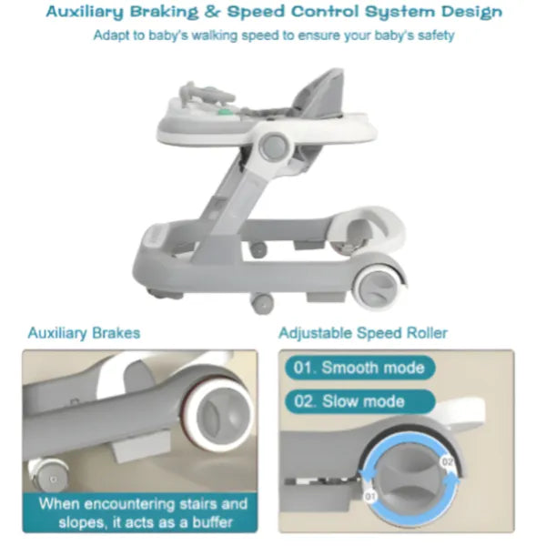 Adjustable Kids 4 In 1 Baby Walker With Music-Grey alternate