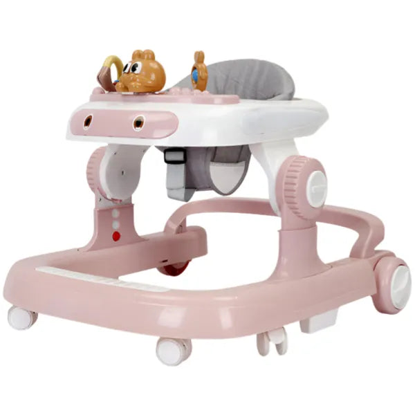 Adjustable Kids Walker Toys Simple Baby Walker with Light And Music and Swivel Wheels-Light Pink