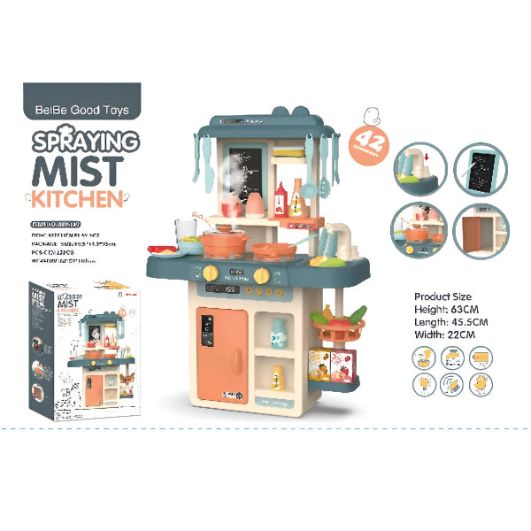 Spray Mist Kitchen Set – Battery-Operated Pretend Play Cooking Toy with Light, Sound & Water Tap for Kids-Blue Color